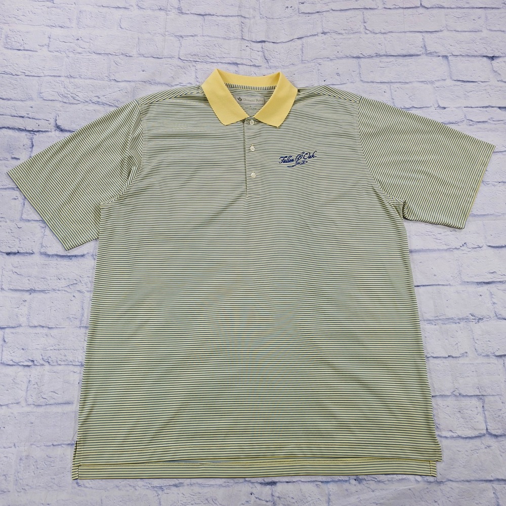 Donald Ross Polo Shirt Mens XL Yellow Blue Striped Fallen Oak Golf Performance